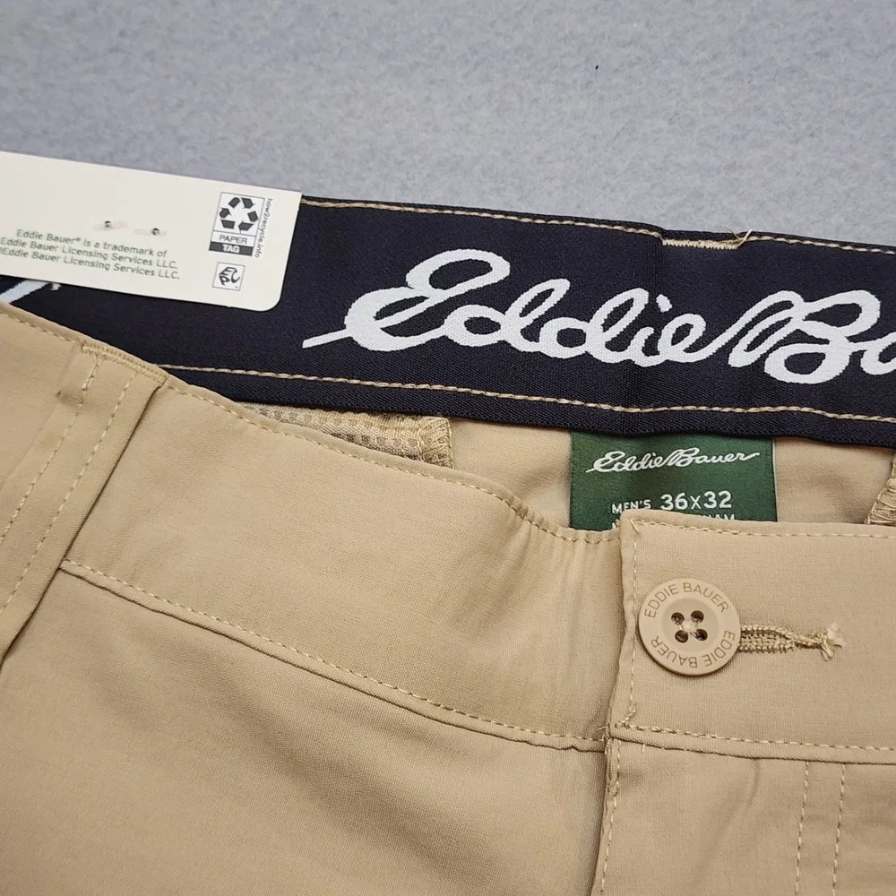Eddie Bauer Mens Tech Chino Pant Khaki Water Resistant 36x32 NWT